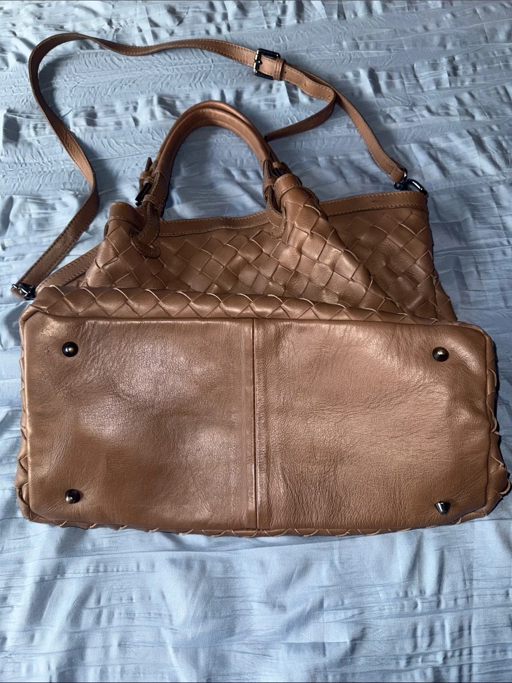 Laura Di Maggio Woven Shoulder Leather Tote Bag in Chestnut Brown